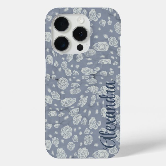 Calming Dusty Blue Floral Phone Case with roses (Back)