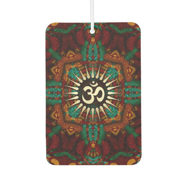 Calming Earth Batik Gold Om Meditation Symbol Car Air Freshener (Front)