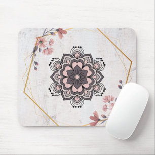 Calming Harmony – Pink and Grey Floral Art Mouse Mat