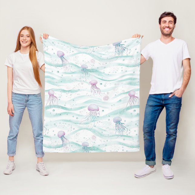 Calming Jellyfish Ocean Pattern Fleece Blanket (In Situ)