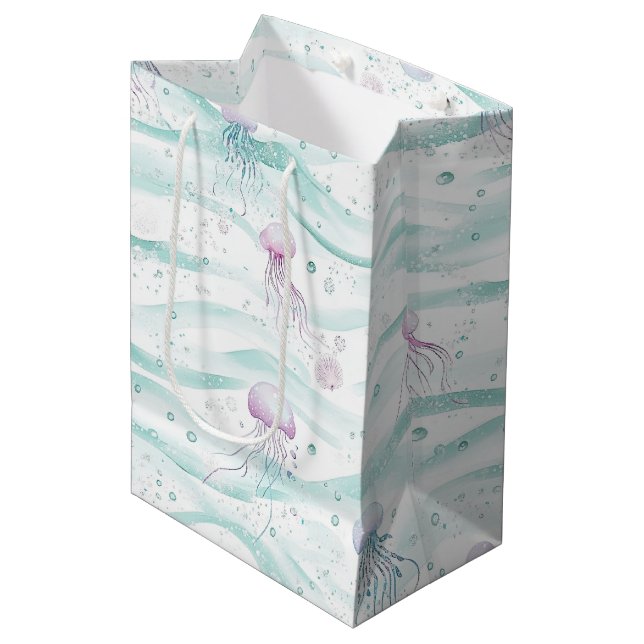 Calming Jellyfish Ocean Pattern Medium Gift Bag (Front Angled)