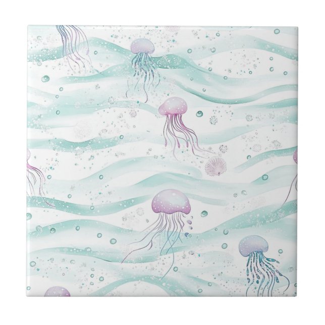 Calming Jellyfish Ocean Pattern Tile (Front)