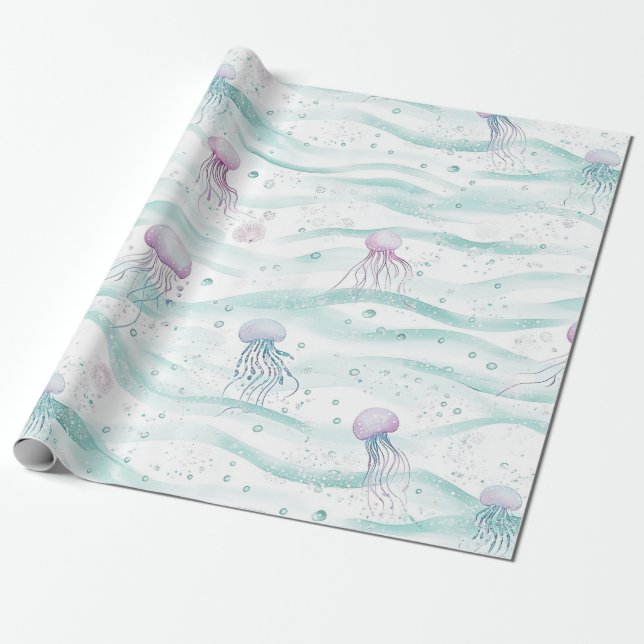 Calming Jellyfish Ocean Pattern Wrapping Paper (Unrolled)