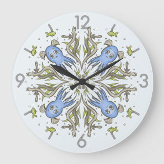 Calming Kawaii Octopus Kaleidoscope - Ocean Dreams Large Clock