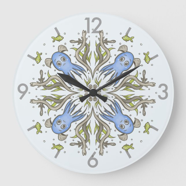 Calming Kawaii Octopus Kaleidoscope - Ocean Dreams Large Clock (Front)