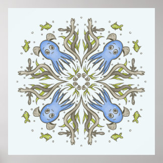 Calming Kawaii Octopus Kaleidoscope - Ocean Dreams Poster