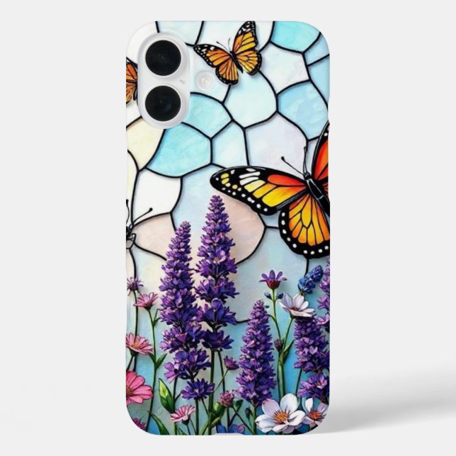 Calming Lavander and Butterflies Stained Glass Case-Mate iPhone Case (Back)