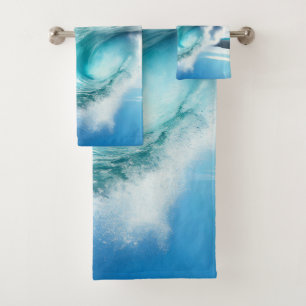 Calming Powerful Blue Ocean Wave Bath Towel Set