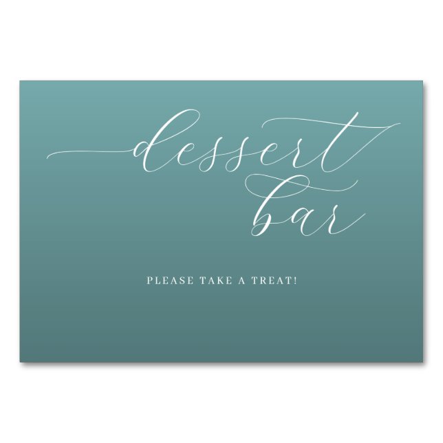 Calming Teal Cursive Dessert Bar Sign Table Number (Front)