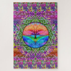 Calming Tree of Life in Rainbow Colors Jigsaw Puzzle
