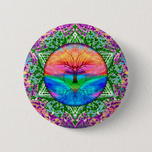 Calming Tree of Life in Rainbow Colours 6 Cm Round Badge
