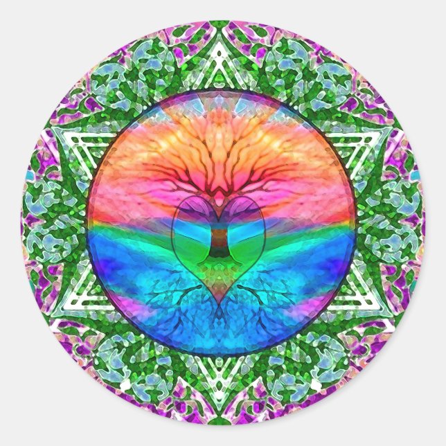Calming Tree of Life in Rainbow Colours  Classic Round Sticker (Front)
