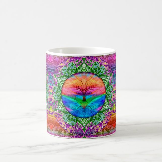 Calming Tree of Life in Rainbow Colours Coffee Mug (Center)