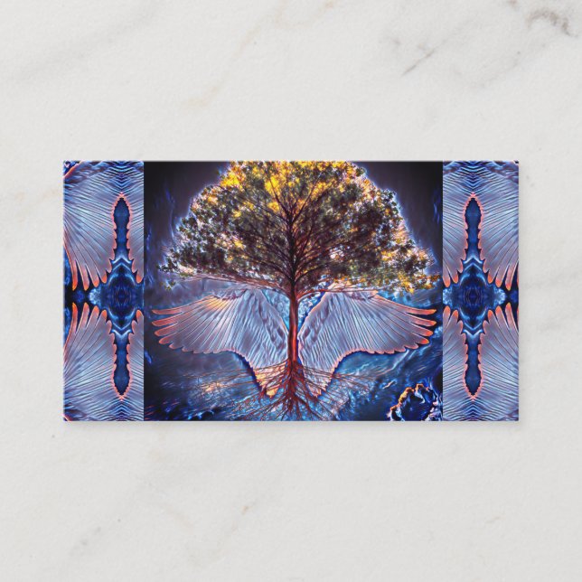 Calming Tree of Life with Angel Wings Business Card (Front)