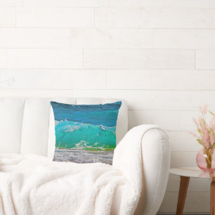 Calming Turquoise Beach Waves Art Cushion