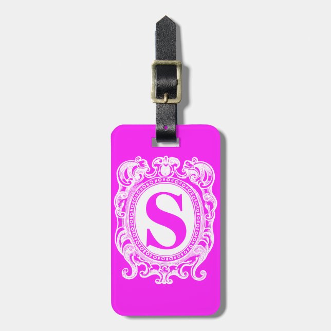 Calson Pink Shield Monogrammed Luggage Tag (Front Vertical)