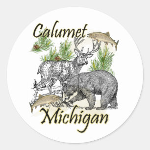Calumet MI Wildlife Classic Round Sticker