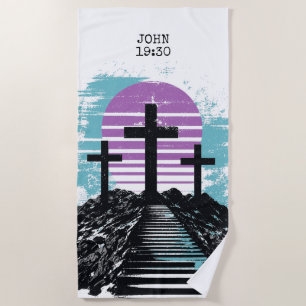 Calvary Golgotha it is finished Modern Christian Beach Towel