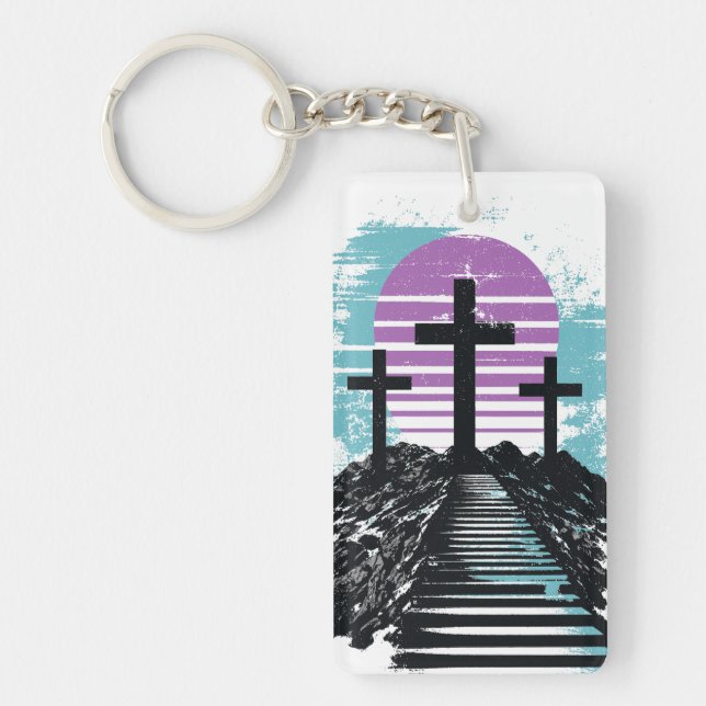 Calvary Golgotha it is finished Modern Christian Key Ring (Front)