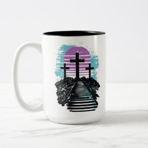 Calvary Golgotha it is finished Modern Christian Two-Tone Coffee Mug
