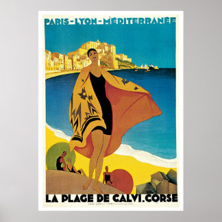 Calvi Beach, France vintage travel poster