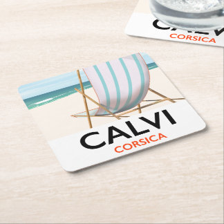 Calvi Corsica Travel poster Square Paper Coaster