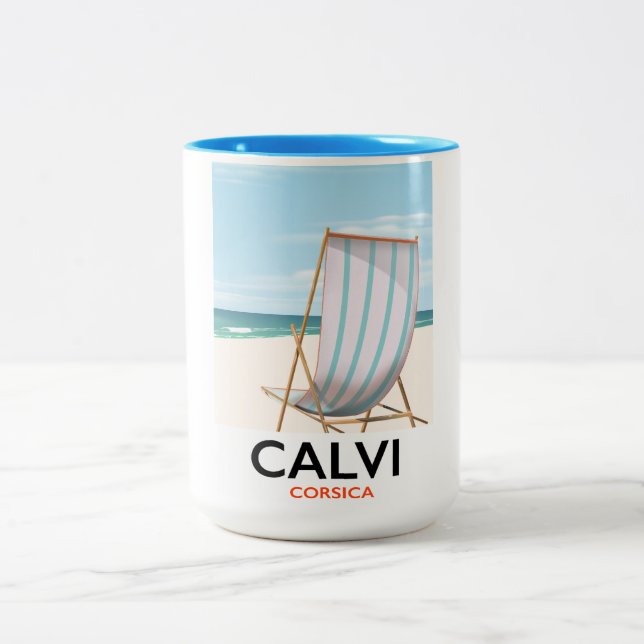 Calvi Corsica Travel poster Two-Tone Coffee Mug (Center)