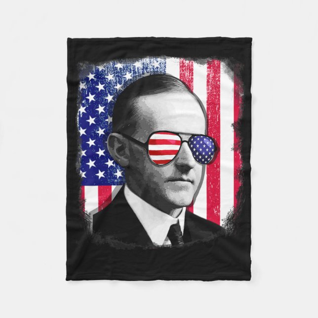 Calvin Coolidge Us Flag 4th Of July  Fleece Blanket (Front)