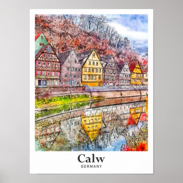 Calw Germany Art Travel Watercolor Hand Drawn  Poster (Front)