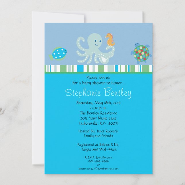 Calypso 5x7 invitation Sea Creatures (Front)