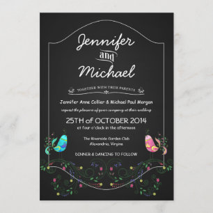 Calypso Love Birds Chalkboard Wedding Invitations
