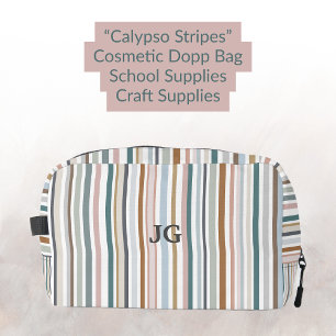 Calypso Stripes Colourful Teal Pink Grey Tan Blue Dopp Kit