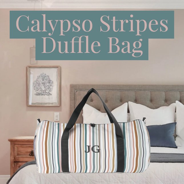 Calypso Stripes Colourful Teal Pink Grey Tan Blue Duffle Bag (Calypso Stripes Colorful Teal Pink Gray Tan Blue Duffle Bag by JG Anchor Designs)