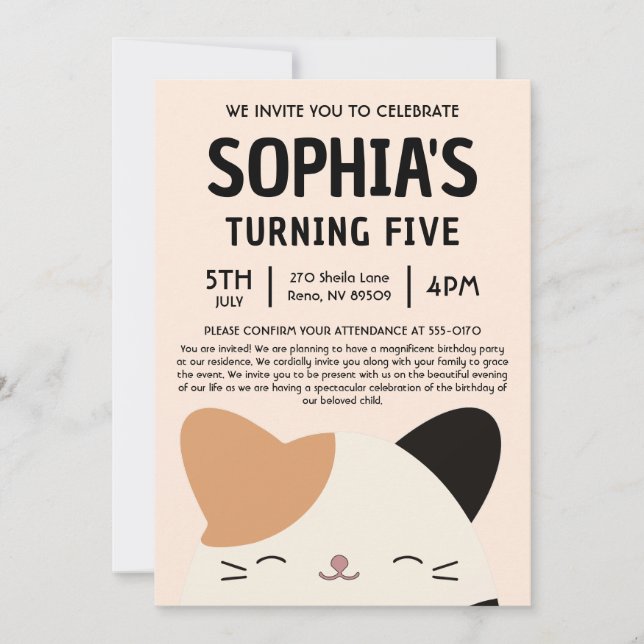 Cam The Cat Squishmallow Party Invitation (Front)