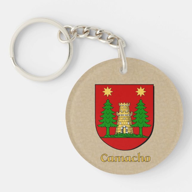 Camacho Historical Shield with Flag of Spain Key Ring (Front)