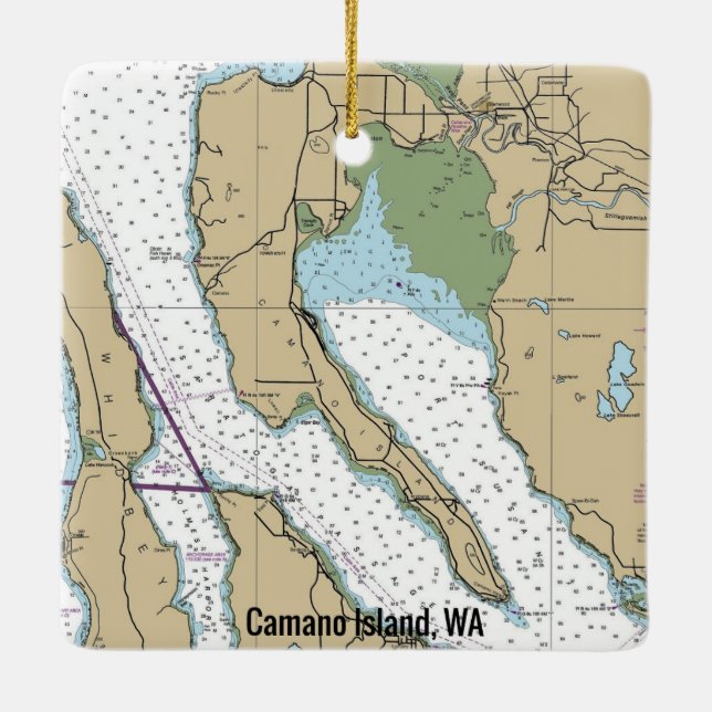 Camano Island WA Chart Ceramic Ornament (Back)