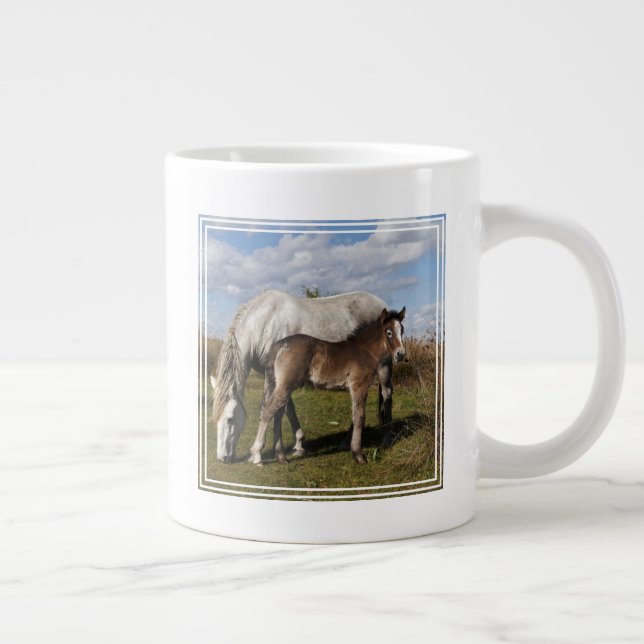 Camargue Horse Foal with Mother Large Coffee Mug (Right)