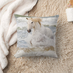 Camargue Horse in the Surf Cushion