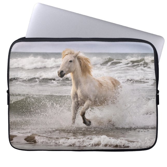 Camargue Horse Running out of Surf Laptop Sleeve (Front)