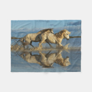 Camargue Horses and Reflection, Southern France Fleece Blanket