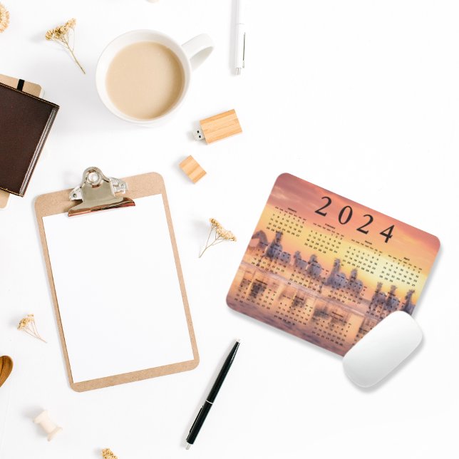 Camargue White Horses in Sunset 2024 Year Calendar Mouse Mat (Creator Uploaded)