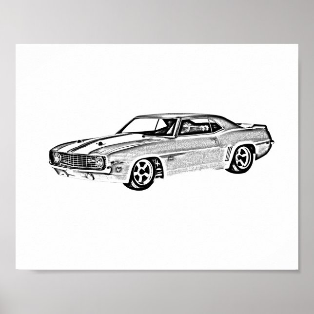 Camaro Z28 Black and White Illustration Poster (Front)