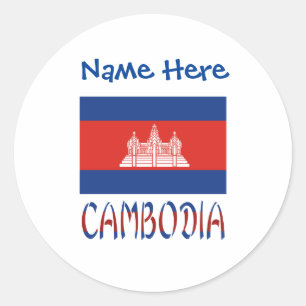 Cambodia and Cambodian Flag Blue Personalisation Classic Round Sticker