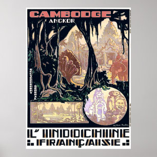 Cambodia, Angkor, L'Indochine, Vintage Asian Trave Poster