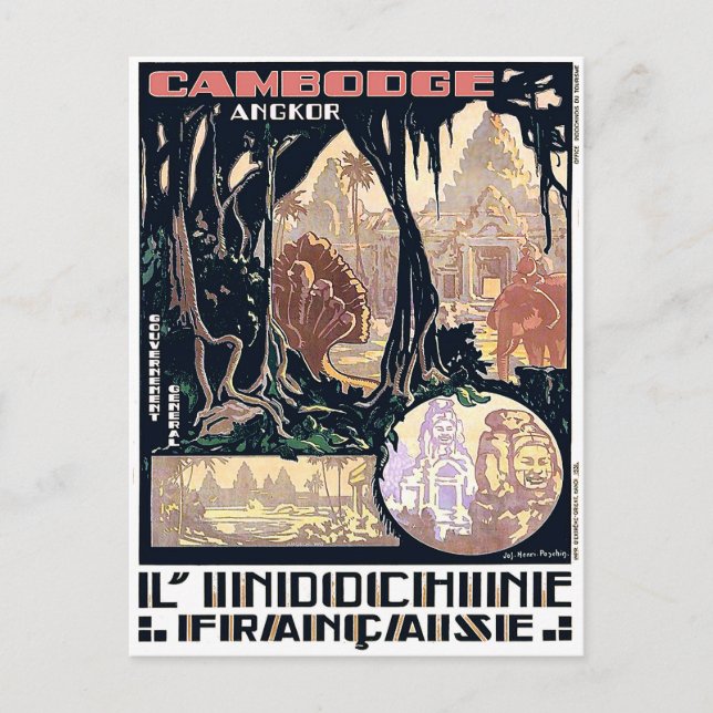 Cambodia, Angkor, L'Indochine,Vintage Asian Travel Postcard (Front)