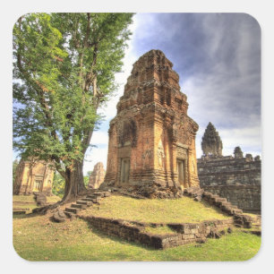 Cambodia, Angkor Wat. View of Bakong Temple. Square Sticker