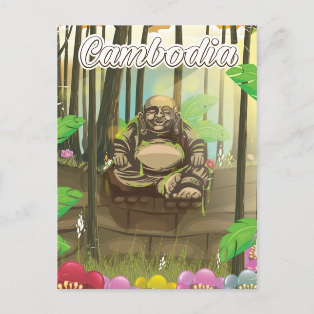 Cambodia Buddah vintage travel poster Postcard (Front)