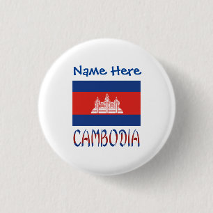Cambodia Cambodian Flag Blue Personalised  3 Cm Round Badge