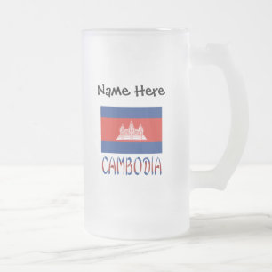 Cambodia Cambodian Flag Personalised Name  Frosted Glass Beer Mug