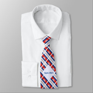 Cambodia Cambodian Flag Tiled Blue Personalisation Tie
